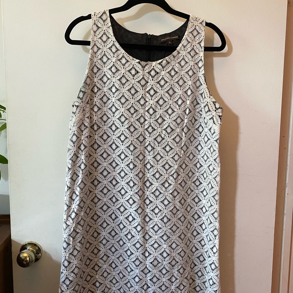 Vintage 60s inspired, white eyelet shift dress